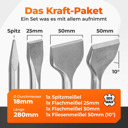 BAUBECK Meißel für Bohrhammer – SDS Max & SDS Plus, Set oder Fliesenmeißel
